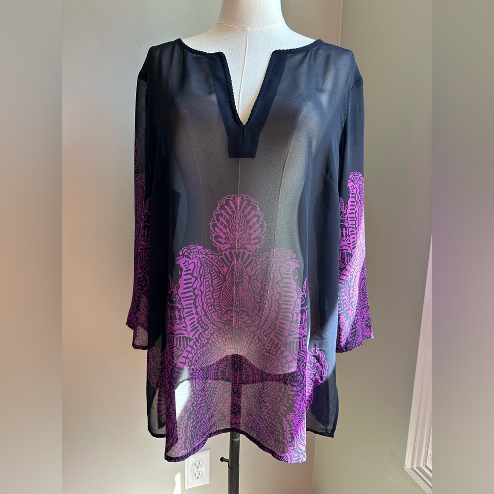 Ann Taylor Purple and Blue Sheer Asymmetrical Tunic
